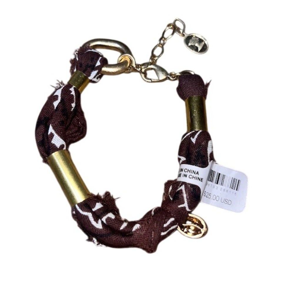 Free People Ariana Ost Bandana Fabric Tube Shell Charm Bracelet Anklet Brown OS - Picture 2 of 4